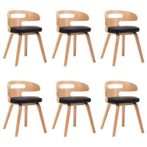 Blagovaonske stolice od savijenog drva i umjetne kože 6 kom crne - Black and light brown 6 Cijena