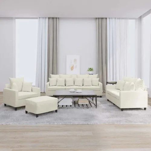4-dijelni set sofa s jastucima krem baršunasti - Krema Sa naslonom za noge Cijena