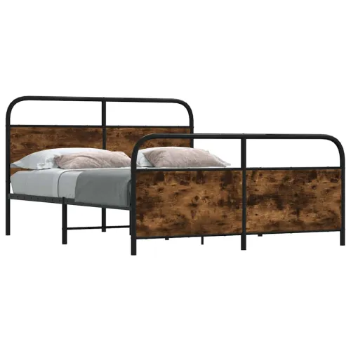 Metalni okvir kreveta bez madraca boja hrasta 150 x 200 cm - Dimljeni hrast 150 x 200 cm s uzglavljem i podnožjem Cijena
