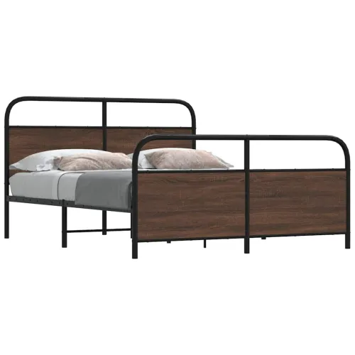 Metalni okvir kreveta bez madraca smeđa boja hrasta 150x200 cm - Smeđi hrast 150 x 200 cm s uzglavljem i podnožjem Cijena