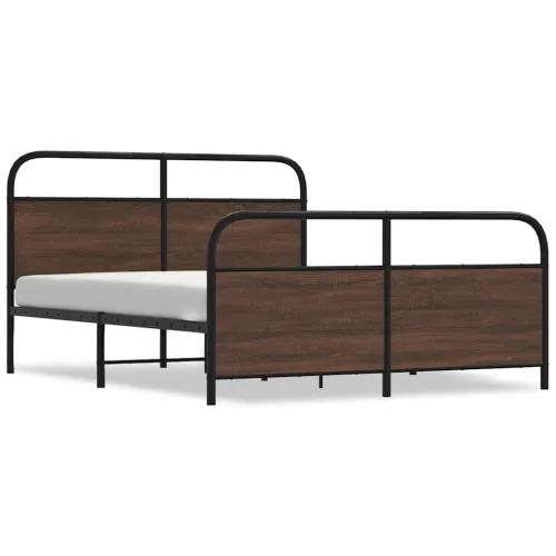 Metalni okvir kreveta bez madraca smeđa boja hrasta 150x200 cm - Smeđi hrast 150 x 200 cm s uzglavljem i podnožjem Cijena