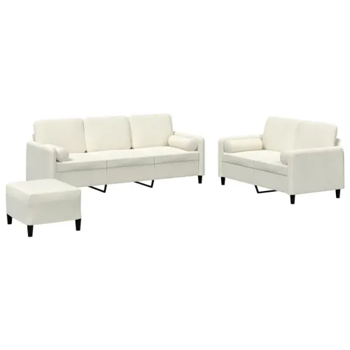 3-dijelni set sofa s jastucima krem baršunasti - Krema 1 s jastucima i tabureom Cijena