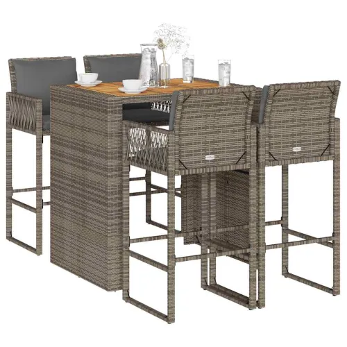 Stol i stolice - 5-dijelni vrtni barski set s jastucima sivi poliratana bagrem - Siva 105 cm 4 Cijena