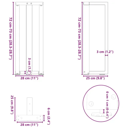Noge za konzolni stol T-oblika 2 kom antracit 25x28x(72-73) cm čelik - Antracit 25 x 28 x (72-73) cm Cijena