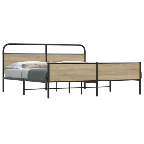 Metalni okvir kreveta bez madraca boja hrasta 150 x 200 cm - Dimljeni hrast 150 x 200 cm s uzglavljem i visokim podnožjem Cijena