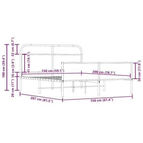 Metalni okvir kreveta bez madraca boja hrasta 150 x 200 cm - Dimljeni hrast 150 x 200 cm s uzglavljem i visokim podnožjem Cijena