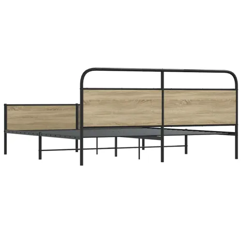 Metalni okvir kreveta bez madraca boja hrasta 150 x 200 cm - Dimljeni hrast 150 x 200 cm s uzglavljem i visokim podnožjem Cijena