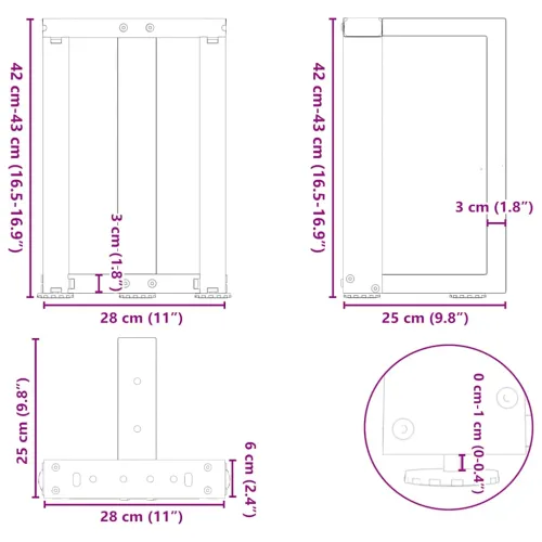 Noge za klub stolić T-oblika 2 kom antracit 28x25x(42-43) cm čelik - Antracit 28 x 25 x (42-43) cm Cijena