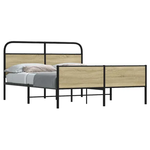 Metalni okvir kreveta bez madraca boja hrasta sonome 150x200 cm - sonoma hrast 150 x 200 cm s uzglavljem i visokim podnožjem Cijena