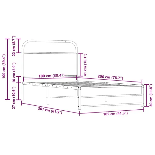 Okvir kreveta bez madraca dimljena boja hrasta 100x200cm drveni - Dimljeni hrast 100 x 200 cm s uzglavljem i dvostrukim niskim p Cijena