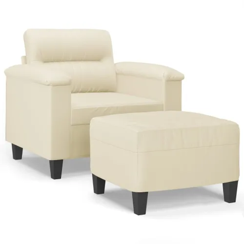 Fotelja s tabureom krem 60 cm od umjetne kože - Krema Cijena
