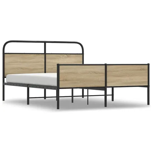 Metalni okvir kreveta bez madraca boja hrasta 180x200 cm - Dimljeni hrast 180 x 200 cm s uzglavljem i dvostrukim niskim podnožje Cijena