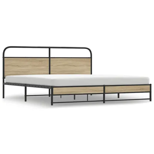 Metalni okvir kreveta bez madraca boja hrasta 183x213 cm - Dimljeni hrast 183 x 213 cm s uzglavljem i visokim podnožjem Cijena