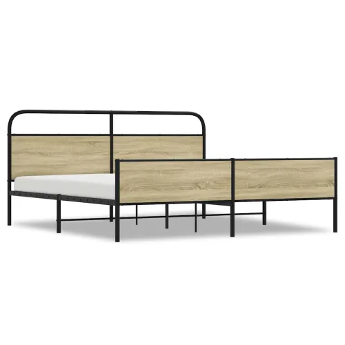 Metalni okvir kreveta bez madraca boja hrasta sonome 180x200 cm - sonoma hrast 180 x 200 cm s uzglavljem i visokim podnožjem Cijena