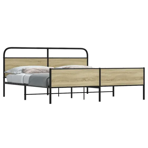 Metalni okvir kreveta bez madraca boja hrasta sonome 180x200 cm - sonoma hrast 180 x 200 cm s uzglavljem i visokim podnožjem Cijena