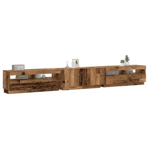 TV ormarić LED boja drva 300x35x40 cm konstruirano drvo - Staro drvo Cijena