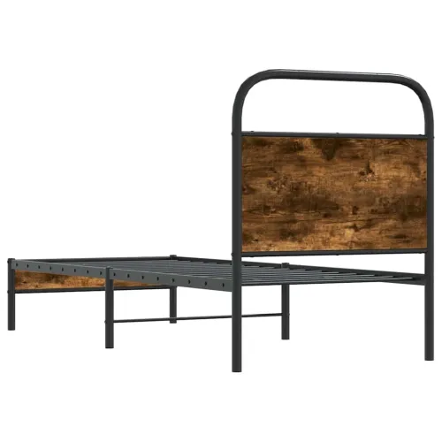 Okvir kreveta bez madraca dimljena boja hrasta 80x200 cm drveni - Dimljeni hrast 80 x 200 cm s uzglavljem i niskim podnožjem Cijena