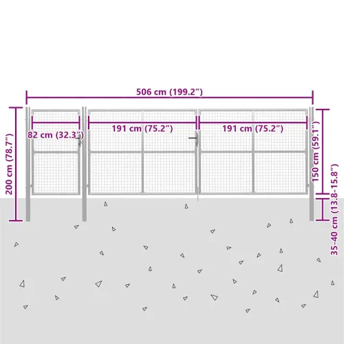Dvorišna vrata - Vrtna vrata Čelik 500x150 cm Srebrna - Srebrno 500 x 150 cm Cijena