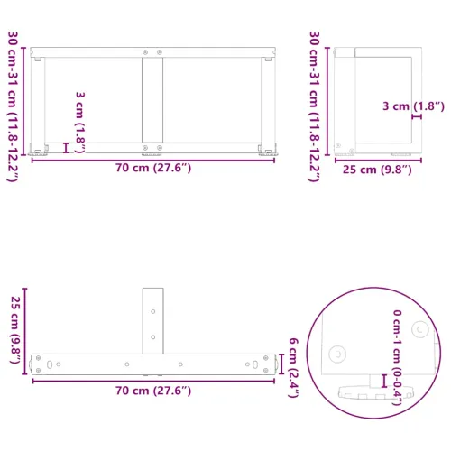 Noge za klub stolić T-oblika 2 kom antracit 70x25x(30-31) cm čelik - Antracit 70 x 25 x (30-31) cm Cijena