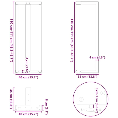 Noge za barski stol T-oblika 2 kom Crne 40x35x(110-111) cm Čelik - Crna 40 x 35 x (110-111) cm Cijena