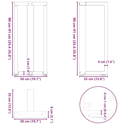 Noge za barski stol T-oblika 2 kom antracit 50x35x(90-91) cm čelik - Antracit 50 x 35 x (90-91) cm Cijena