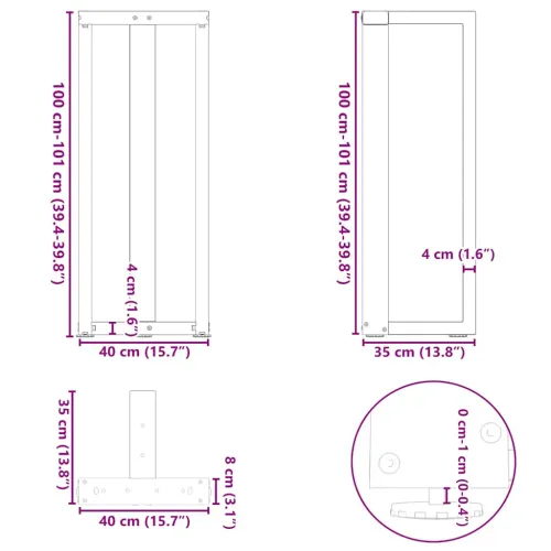 Noge za barski stol T-oblika 2 kom Crne 40x35x(100-101) cm Čelik - Crna 40 x 35 x (100-101) cm Cijena