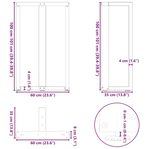 Noge za barski stol T-oblika 2 kom Crne 60x35x(100-101) cm Čelik - Crna 60 x 35 x (100-101) cm Cijena