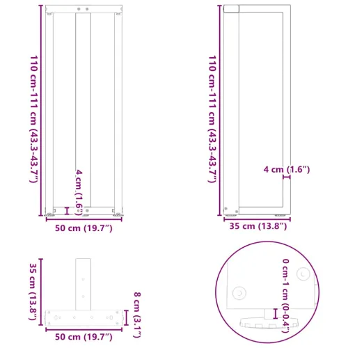Noge za barski stol T-oblika 2 kom antracit 50x35x(110-111) cm čelik - Antracit 50 x 35 x (110-111) cm Cijena