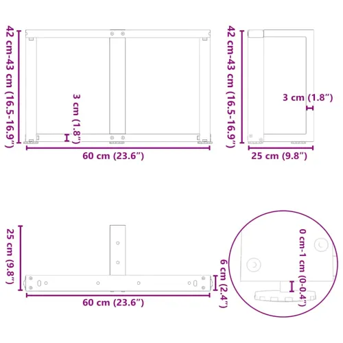 Noge za klub stolić T-oblika 2 kom antracit 60x25x(42-43) cm čelik - Antracit 60 x 25 x (42-43) cm Cijena