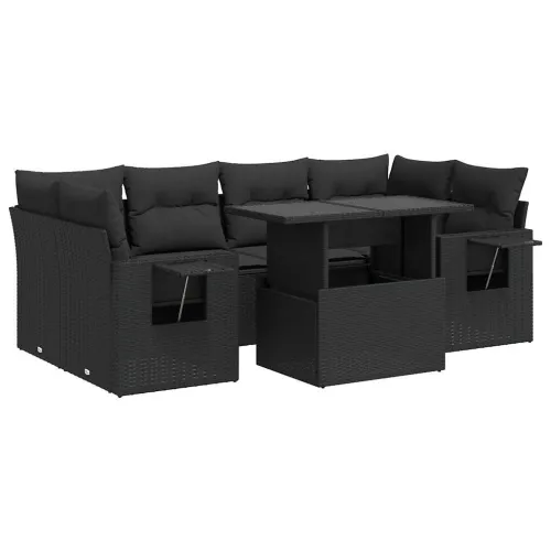 Vrtna garnitura - 7-dijelni set vrtnih sofa od poliratana s jastucima crni - Crna sa spremištem Cijena