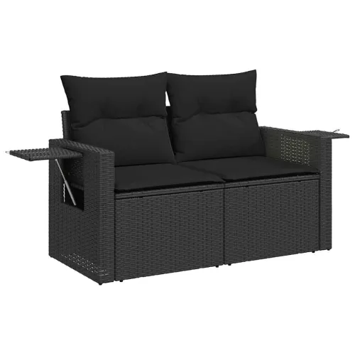 Vrtna garnitura - 7-dijelni set vrtnih sofa od poliratana s jastucima crni - Crna sa spremištem Cijena
