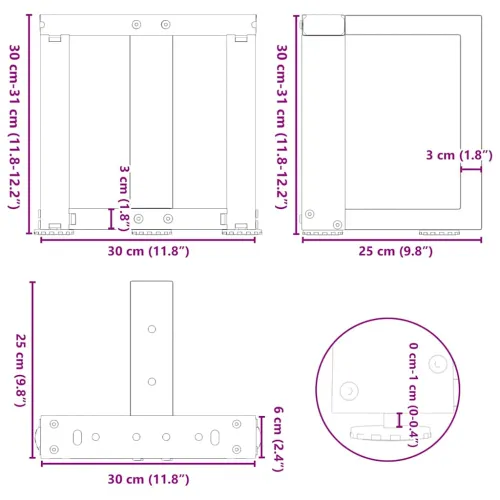Noge za klub stolić T-oblika 2 kom antracit 30x25x(30-31) cm čelik - Antracit 30 x 25 x (30-31) cm Cijena