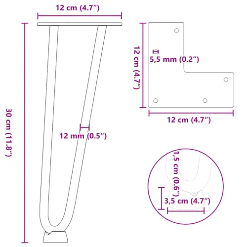 Noge s ukosnicama za stolić za kavu 4 kom. Crne 30 cm Puni čelik - Crna 30 cm 2 rods Cijena