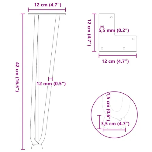 Noge s ukosnicama za stolić za kavu 4 kom. Crne 42 cm Puni čelik - Crna 42 cm 3 rods Cijena