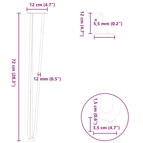 ukosne noge za konzolne stoliće za konzolni stolić od 4 kom. Crne 72 cm Puni čelik - Crna 72 cm 3 rods Cijena