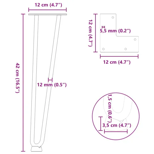 Noge s ukosnicama za stolić za kavu 4 kom. Crne 42 cm Puni čelik - Crna 42 cm 2 rods Cijena