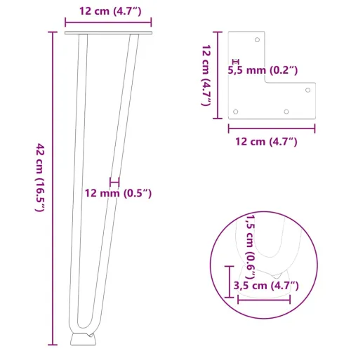 Noge s ukosnicama za stolić za kavu 4 kom. antracit 42 cm puni čelik - Antracit 42 cm 2 rods Cijena