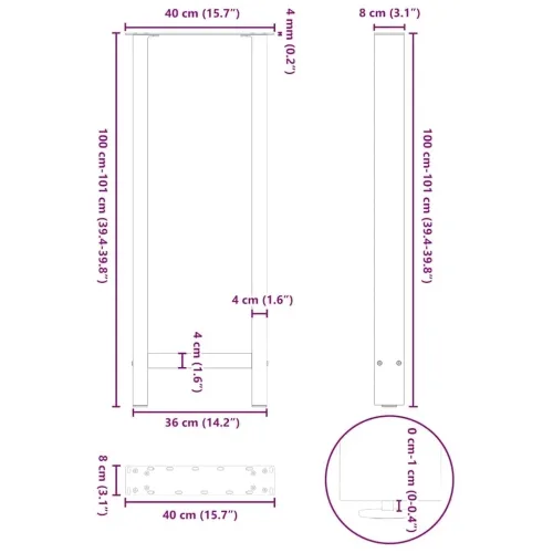 Noge za barski stol Crne 2 kom 40 x (100-101) cm Čelične - Crna 40 x (100-101) cm Cijena