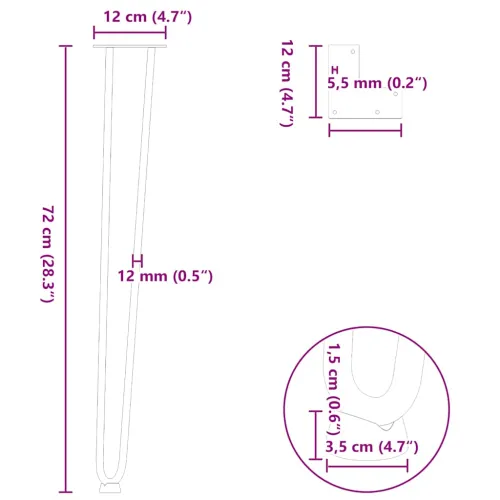 ukosne noge za konzolne stoliće za konzolni stolić od 4 kom. Crne 72 cm Puni čelik - Crna 72 cm 1 2 rods Cijena