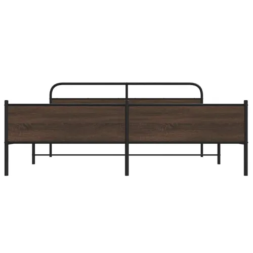Metalni okvir kreveta bez madraca smeđa boja hrasta 183x213 cm - Smeđi hrast 183 x 213 cm s uzglavljem i visokim podnožjem Cijena