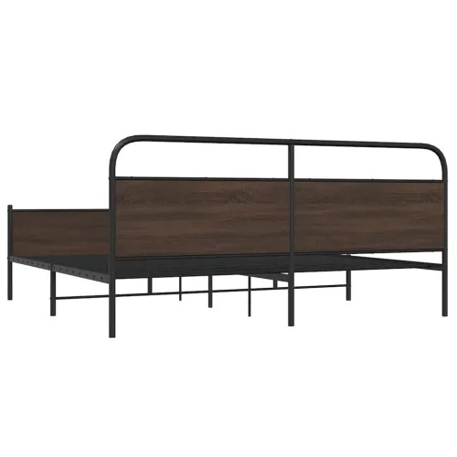 Metalni okvir kreveta bez madraca smeđa boja hrasta 180x200 cm - Smeđi hrast 180 x 200 cm s uzglavljem i visokim podnožjem Cijena