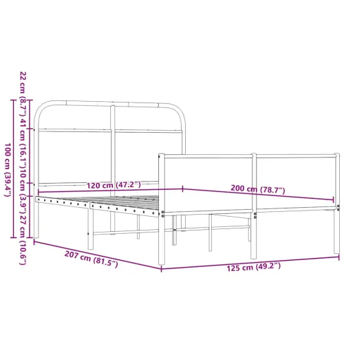 Okvir kreveta bez madraca smeđa boja hrasta 120x200 cm drveni - Smeđi hrast 120 x 200 cm s uzglavljem i visokim podnožjem Cijena