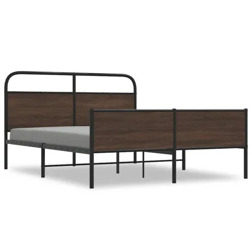Metalni okvir kreveta bez madraca smeđa boja hrasta 160x200 cm - Smeđi hrast 160 x 200 cm s uzglavljem i visokim podnožjem Cijena
