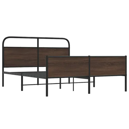 Metalni okvir kreveta bez madraca smeđa boja hrasta 160x200 cm - Smeđi hrast 160 x 200 cm s uzglavljem i visokim podnožjem Cijena