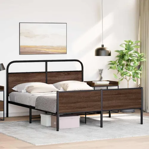 Metalni okvir kreveta bez madraca smeđa boja hrasta 160x200 cm - Smeđi hrast 160 x 200 cm s uzglavljem i visokim podnožjem Cijena