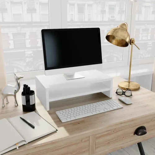 Stalak za monitor bijeli 42 x 24 x 13 cm konstruirano drvo - Bijela Cijena