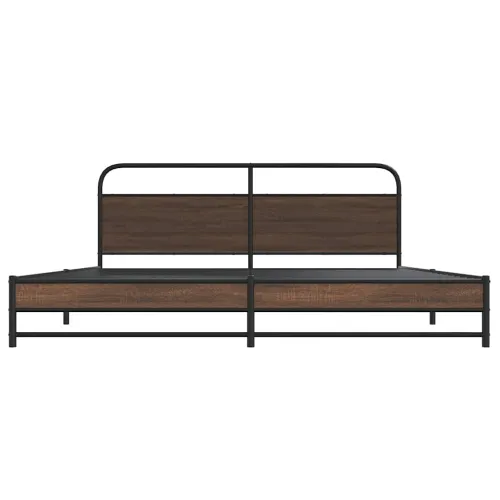 Metalni okvir kreveta bez madraca smeđa boja hrasta 193x203 cm - Smeđi hrast 193 x 203 cm s uzglavljem i dvostrukim niskim podno Cijena