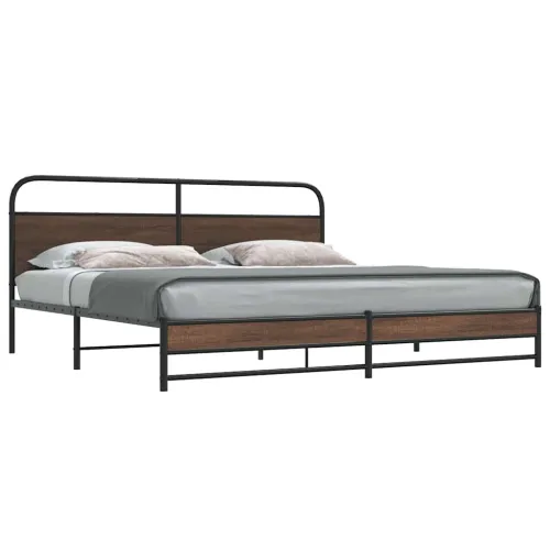 Metalni okvir kreveta bez madraca smeđa boja hrasta 193x203 cm - Smeđi hrast 193 x 203 cm s uzglavljem i dvostrukim niskim podno Cijena