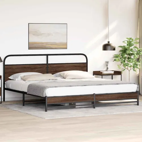 Metalni okvir kreveta bez madraca smeđa boja hrasta 193x203 cm - Smeđi hrast 193 x 203 cm s uzglavljem i dvostrukim niskim podno Cijena
