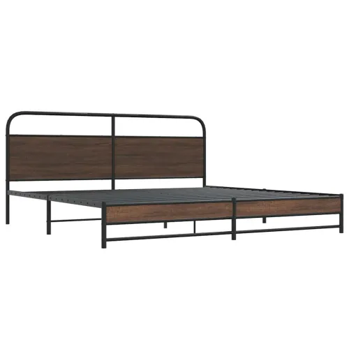 Metalni okvir kreveta bez madraca smeđa boja hrasta 193x203 cm - Smeđi hrast 193 x 203 cm s uzglavljem i dvostrukim niskim podno Cijena